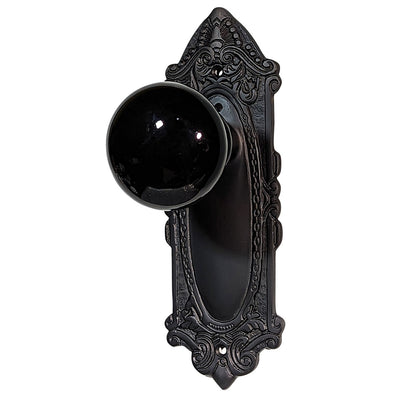 Antique Hardware Black Porcelain Door Knob Set with Largo Design Backplate Door Knobs & Handles