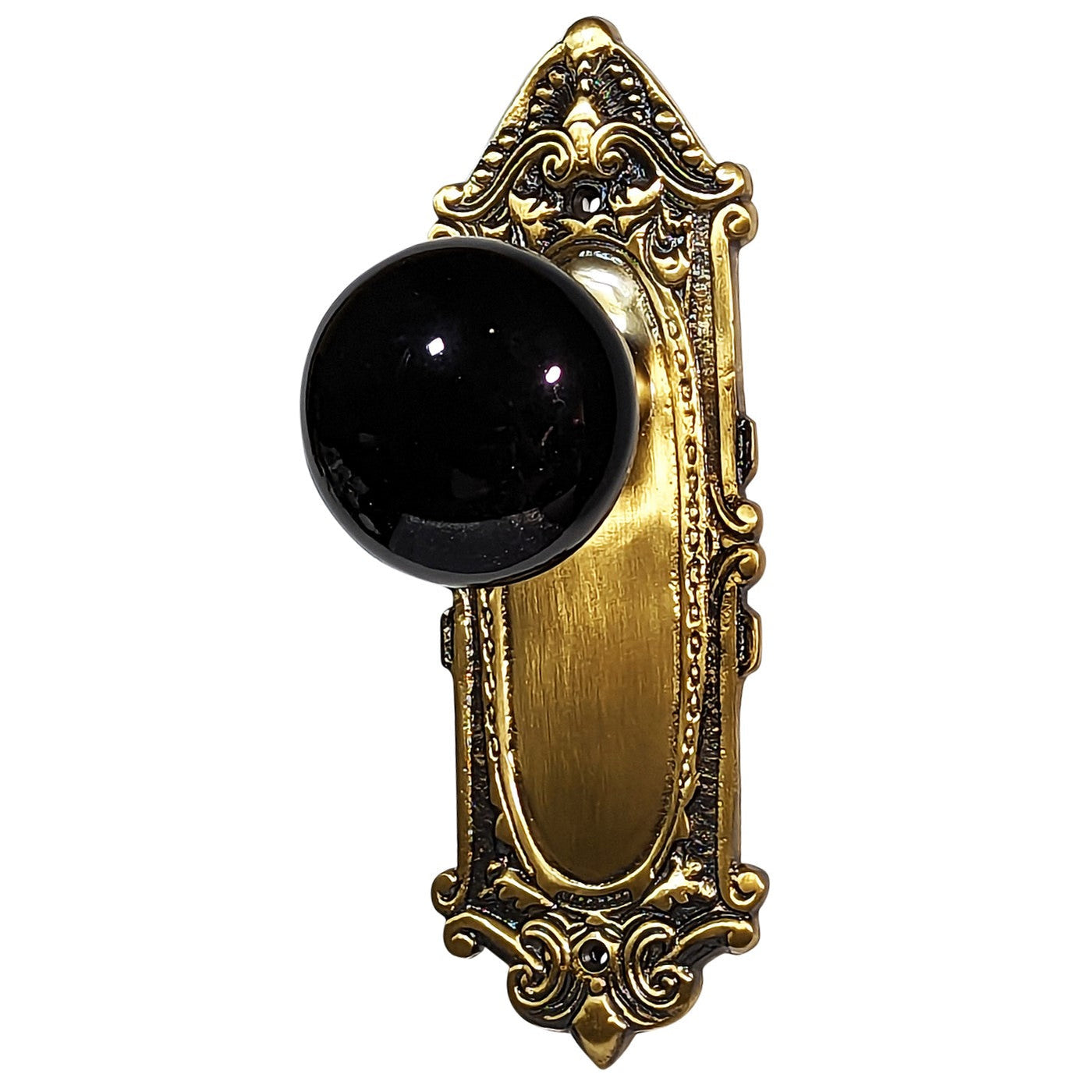 Antique Hardware Black Porcelain Door Knob Set with Largo Design Backplate Door Knobs & Handles