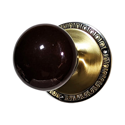 ##Antique Hardware## Egg & Dart Rosette Door Set with Brown Porcelain Door Knobs (Several Finishes Available)