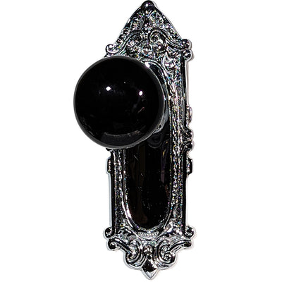 Antique Hardware Black Porcelain Door Knob Set with Largo Design Backplate Door Knobs & Handles