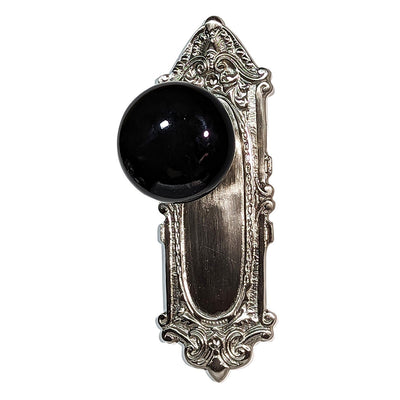 Antique Hardware Black Porcelain Door Knob Set with Largo Design Backplate Door Knobs & Handles