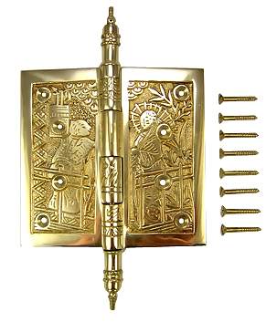 Antique Hardware 4 1/2 x 4 1/2 Inch Japanesque Style Ornate Solid Brass Hinge HINGE