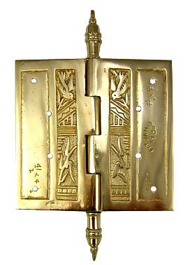 Antique Hardware 4 1/2 x 4 1/2 Inch Japanesque Style Ornate Solid Brass Hinge HINGE