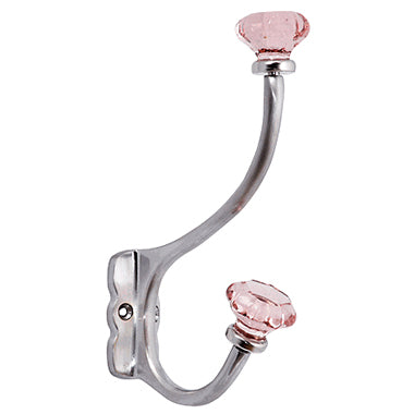 Antique Hardware 7 Inch Solid Brass Coat Hook & Old Town Pink Glass Knobs HOOK