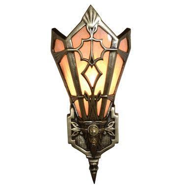 Antique Hardware 14 Inch Art Deco Stained Glass Shade Amber Wall Sconce ART DECO LIGHTING