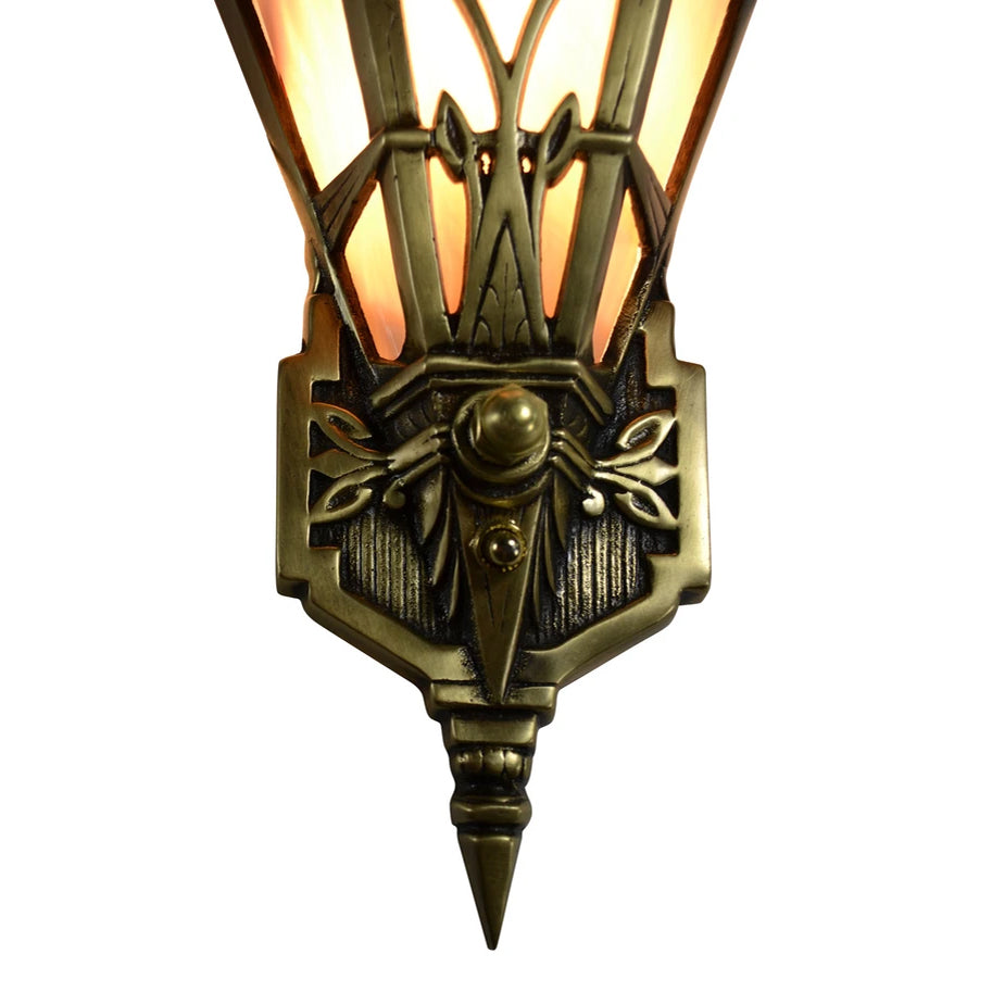 Antique Hardware 14 Inch Art Deco Stained Glass Shade Amber Wall Sconce ART DECO LIGHTING