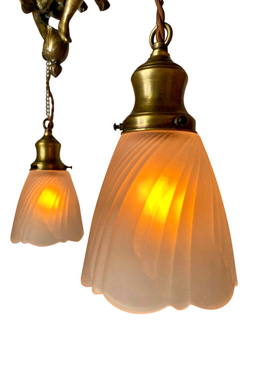 Antique Hardware 22 Inch Handmade Antique Cherub Two-Light Chandelier With Brass Chain VICTORIAN CHERUB CHANDELIER