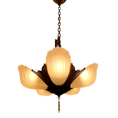 Antique Hardware 38 Inch Theatre Style 5-Light Antique Chandelier With Slipshades Chandeliers