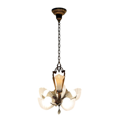 Antique Hardware 38 Inch Theatre Style 5-Light Antique Chandelier With Slipshades Chandeliers