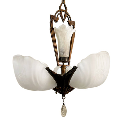 Antique Hardware 38 Inch Theatre Style 5-Light Antique Chandelier With Slipshades Chandeliers