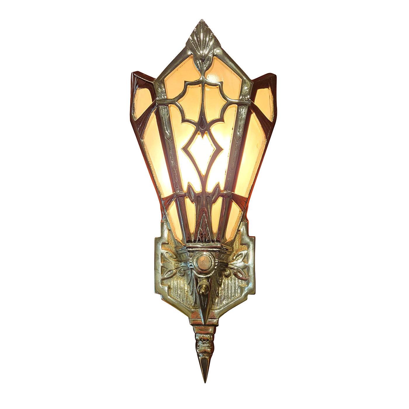 Antique Hardware 14 Inch Art Deco Stained Glass Shade Pink Champagne Wall Sconce in Polished Chrome ART DECO LIGHTING