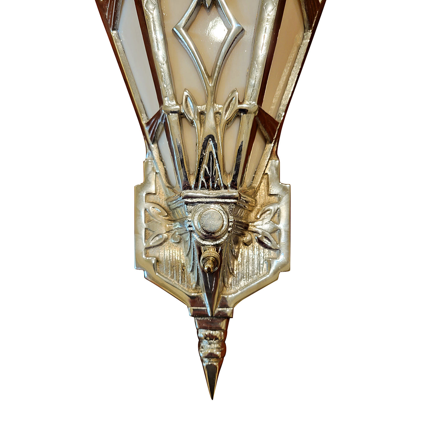 Antique Hardware 14 Inch Art Deco Stained Glass Shade Pink Champagne Wall Sconce in Polished Chrome ART DECO LIGHTING