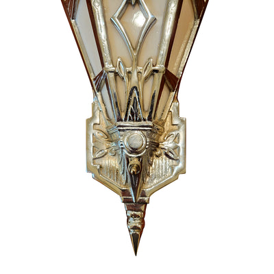 Antique Hardware 14 Inch Art Deco Stained Glass Shade Pink Champagne Wall Sconce in Polished Chrome ART DECO LIGHTING