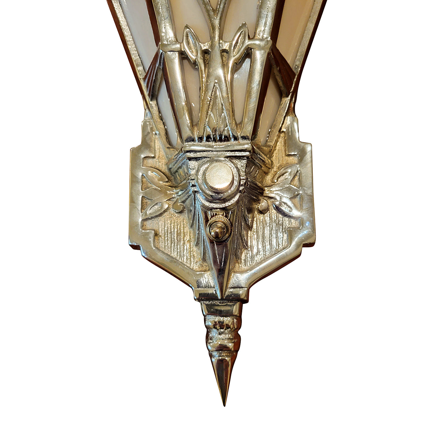 Antique Hardware 14 Inch Art Deco Stained Glass Shade Pink Champagne Wall Sconce in Polished Chrome ART DECO LIGHTING