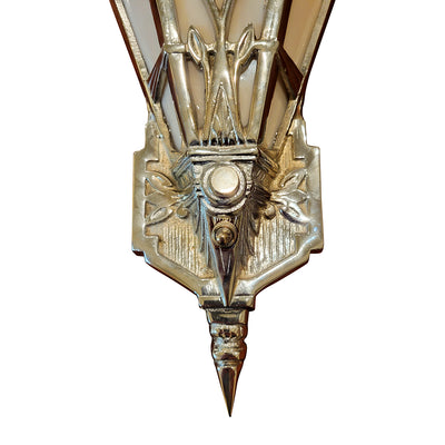 Antique Hardware 14 Inch Art Deco Stained Glass Shade Pink Champagne Wall Sconce in Polished Chrome ART DECO LIGHTING