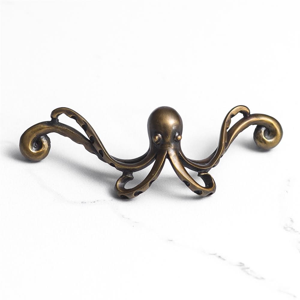 Antique Hardware 1 1/2 Inch (4 1/4 Inch c-c) Symphony Inlays Octopus Cabinet or Furniture Pull CABINET PULL